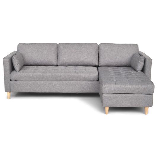 Lulu - Rechtsomkeerbare en linksomkeerbare grijze chaise longue bank - L: 215 x D: 82 x H: 78 cm