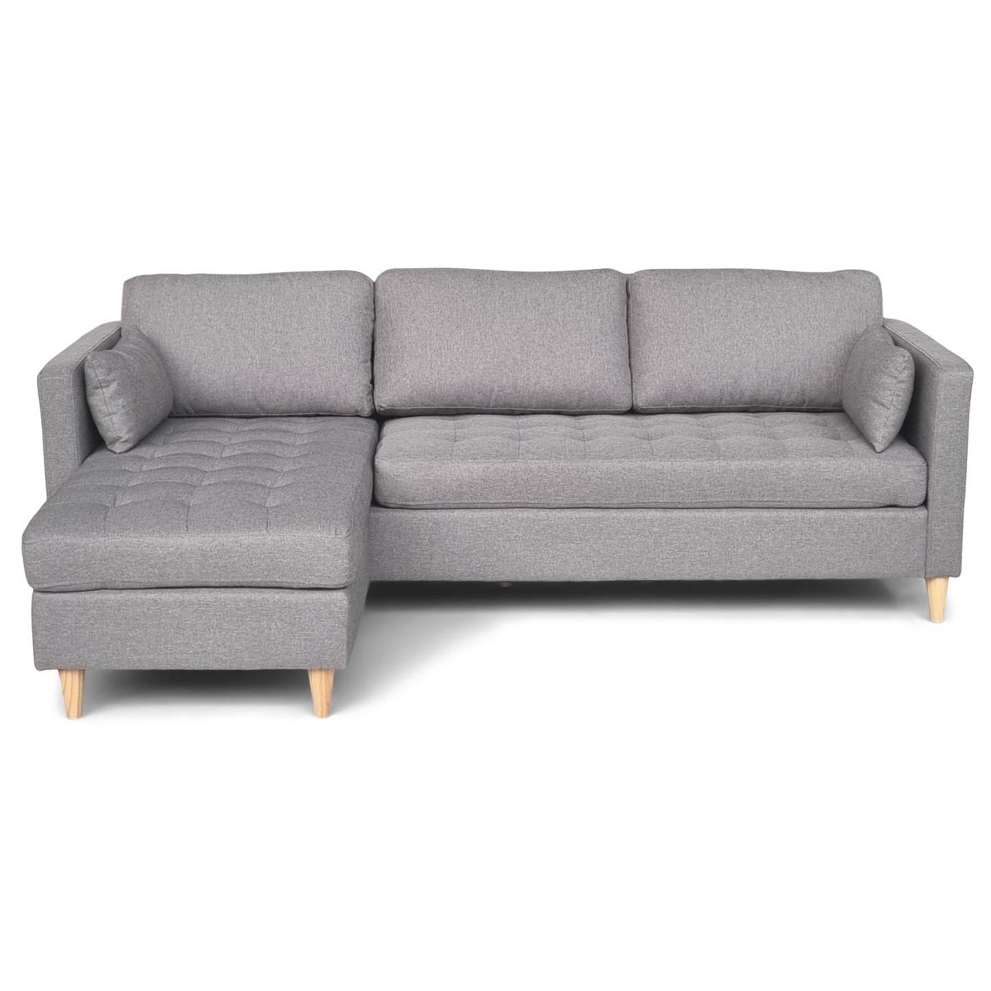 Lulu - Rechtsomkeerbare en linksomkeerbare grijze chaise longue bank - L: 215 x D: 82 x H: 78 cm