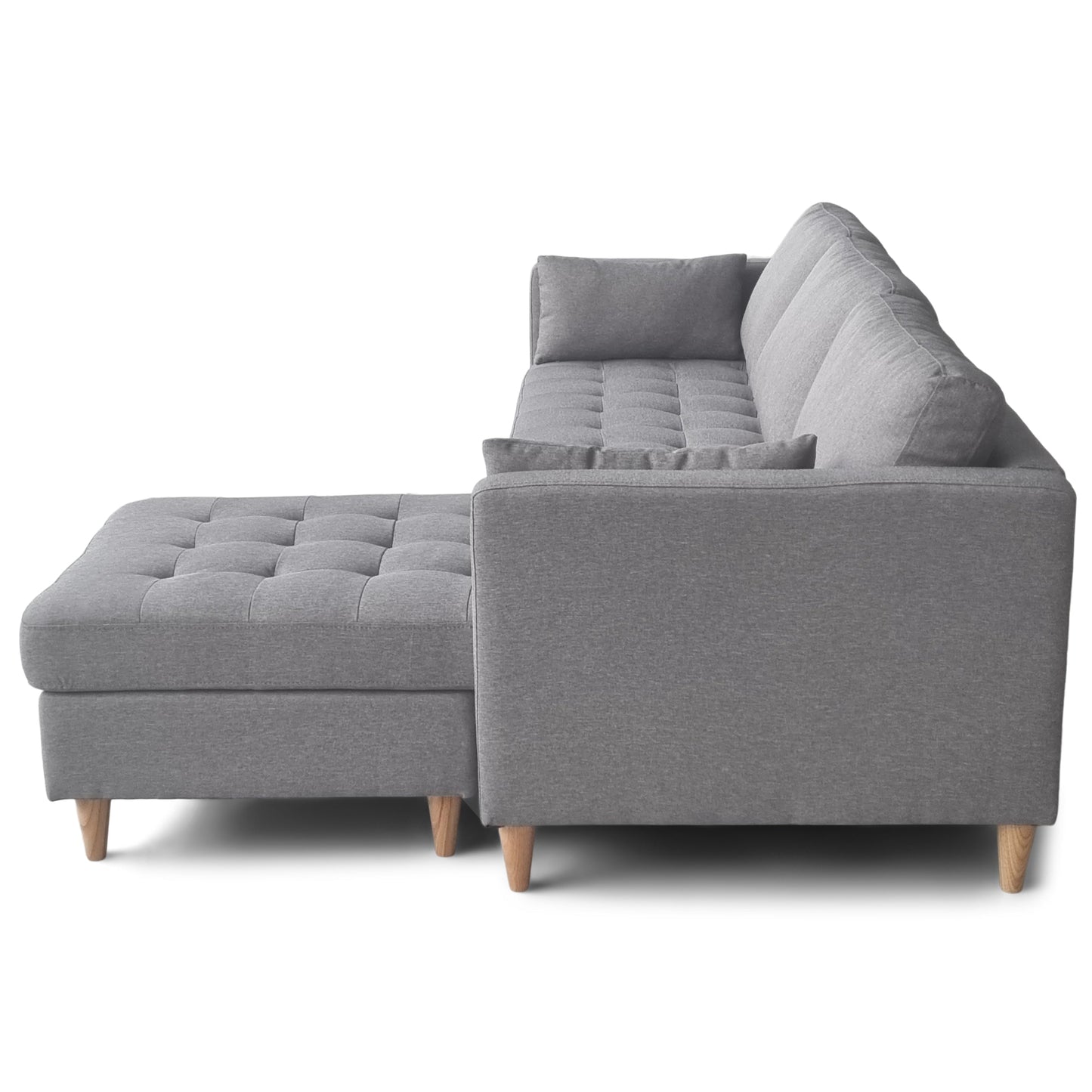 Lulu - Rechtsomkeerbare en linksomkeerbare grijze chaise longue bank - L: 215 x D: 82 x H: 78 cm
