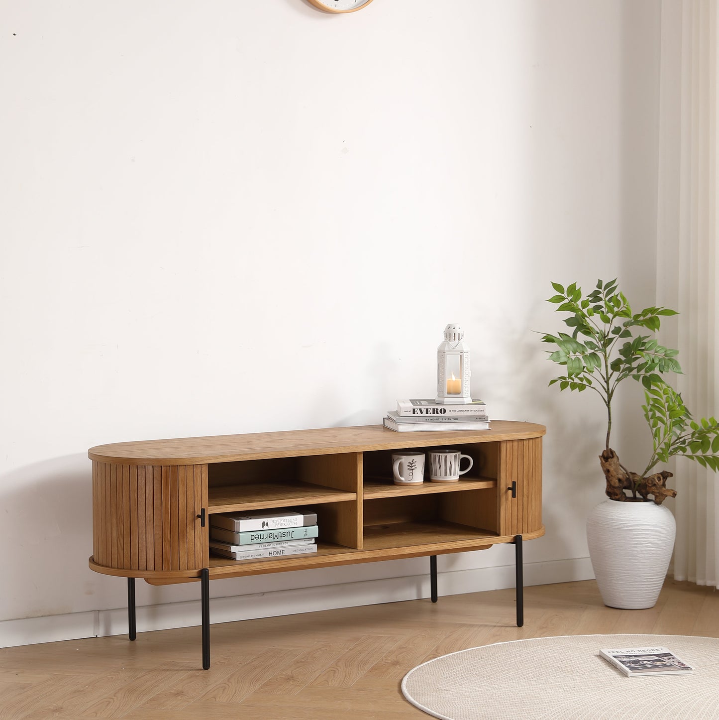 Florence jaloezie tv-meubel met lamellen in eikenhout 138x40x55 cm