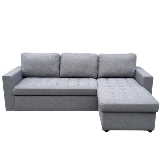 Sinus grijze slaapbank met chaise longue en opbergruimte