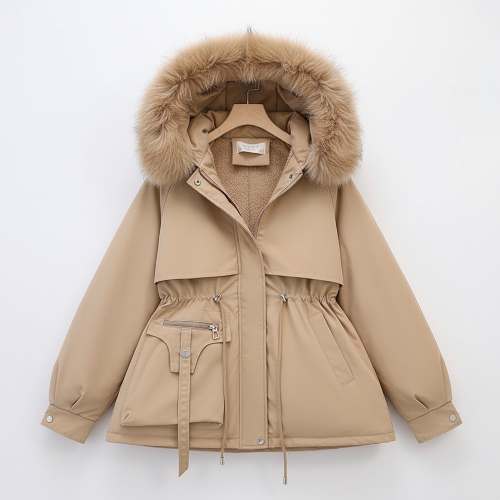 Dames winterjas met imitatiebontkraag – Warm & elegant design