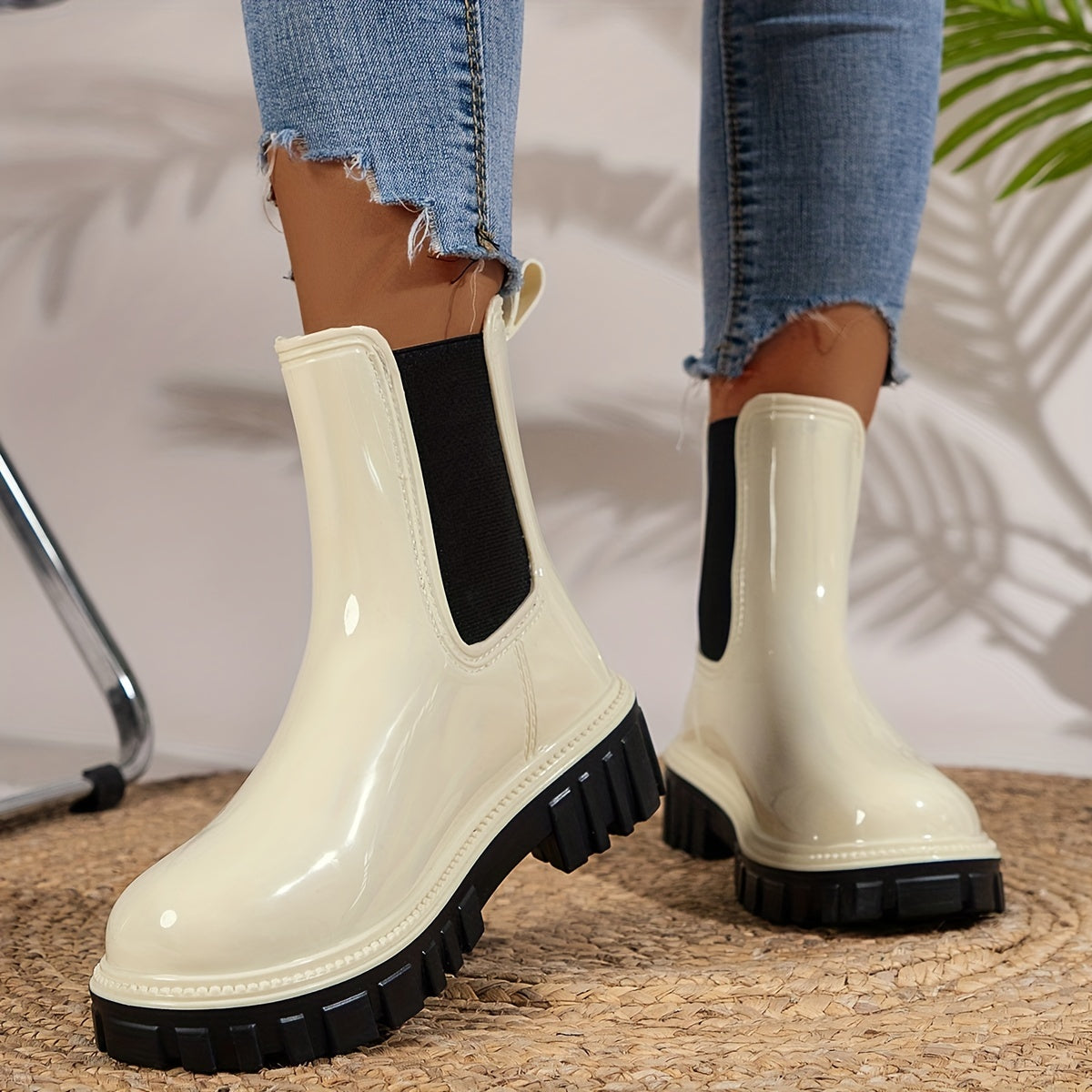 Chelsea Regenlaarzen Dames – Waterdichte Enkelboots met Dikke Zool