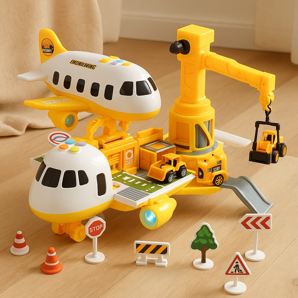 Vliegtuig Speelset met Voertuigen & Kraan – Educatief & Leuk Speelgoed