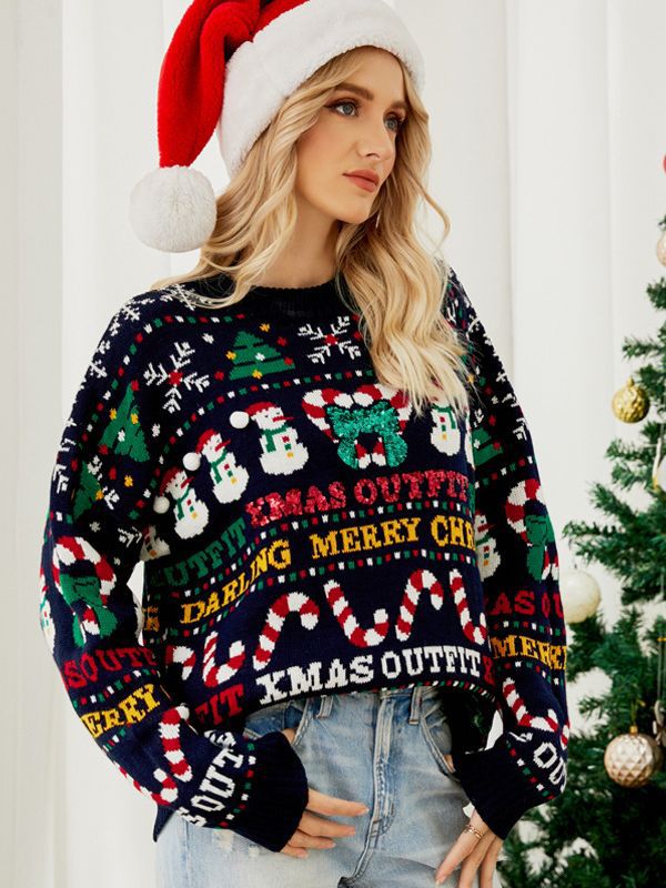 Dames Kerstsweater – Vrolijke Wintertrui met All-Over Kerstprint