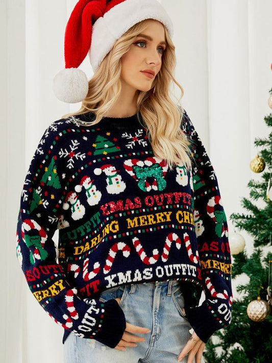 Dames Kerstsweater – Vrolijke Wintertrui met All-Over Kerstprint