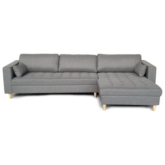 Brandy - Rechts- en linksomkeerbare chaise longue bank in grijs - L: 290 x D: 96 x H: 80 cm