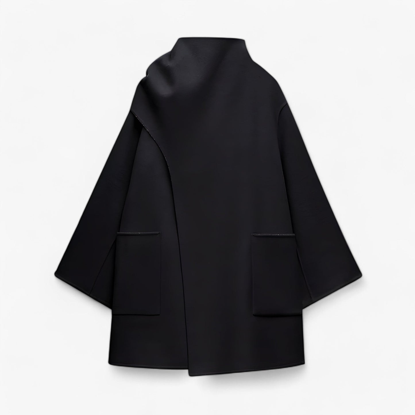 Asymmetrische Damesmantel – Moderne Oversized Jas met Hoge Kraag