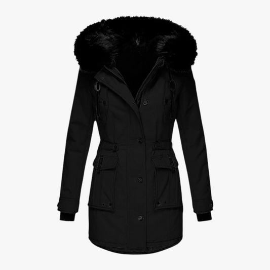 Elegante Damesparka – Warme Winterjas met Grote Capuchon en Bontkraag