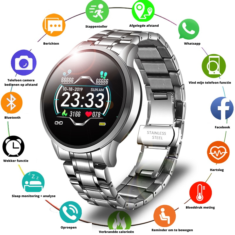 Smartwatch – Klassiek Design Waterdicht met Hartslagmeter