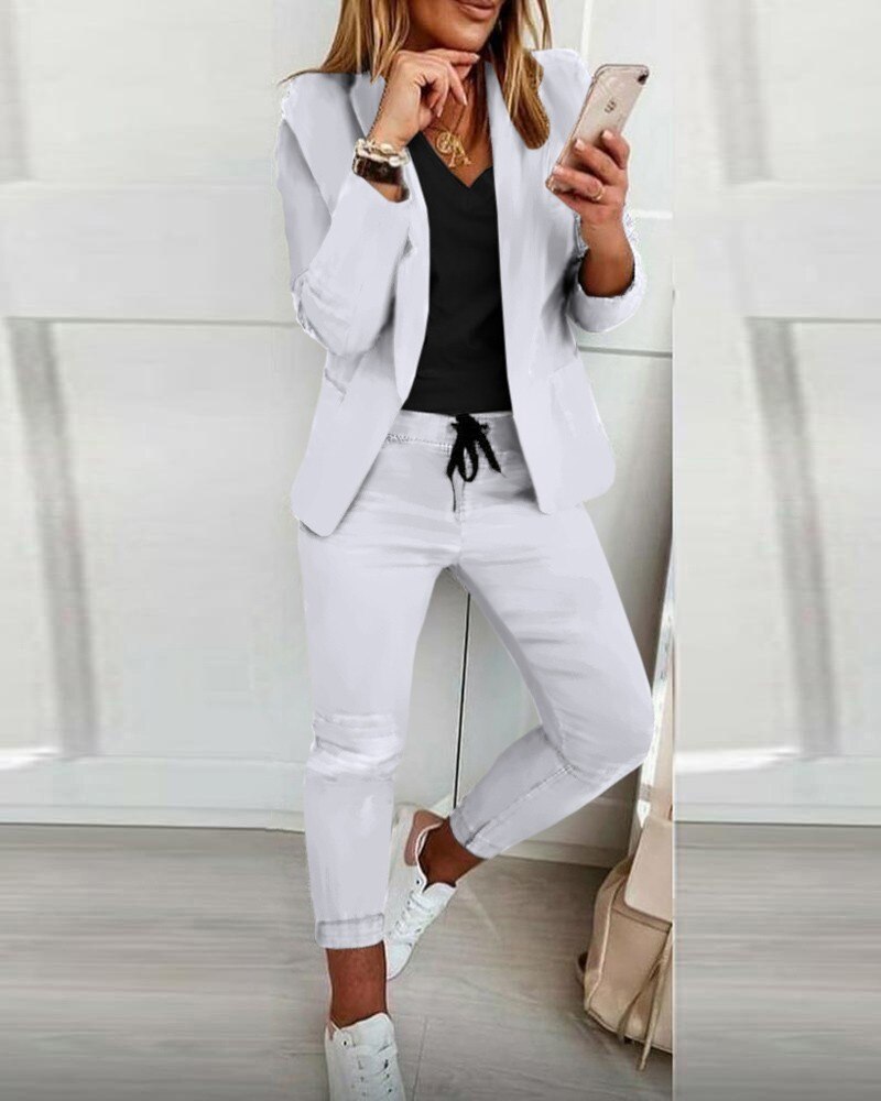 Tweedelig Damespak – Blazer en Broek met Elastische Taille