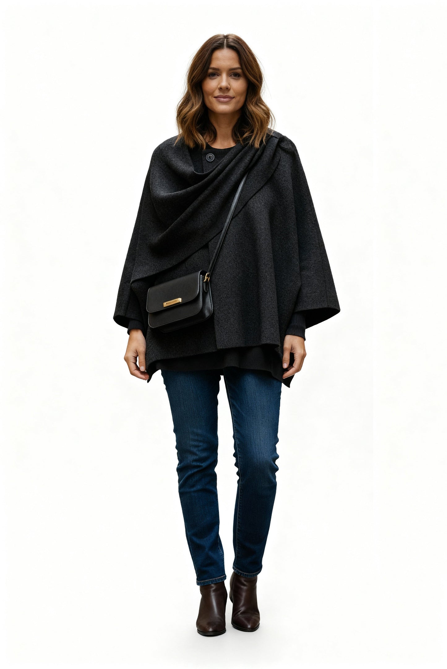 Dames Omslagjas – Elegante Losvallende Jas met Brede Kraag