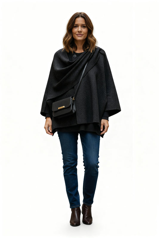 Dames Omslagjas – Elegante Losvallende Jas met Brede Kraag