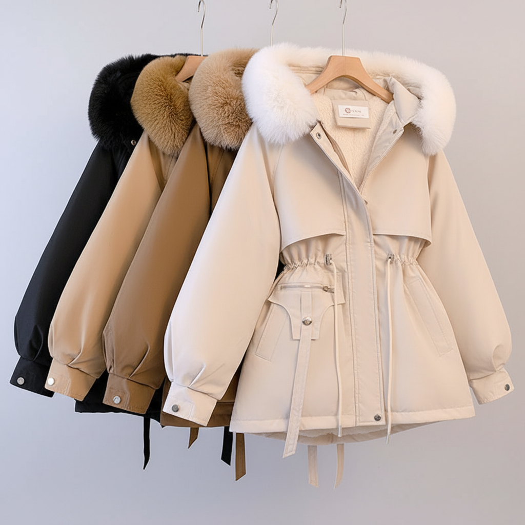 Dames winterjas met imitatiebontkraag – Warm & elegant design