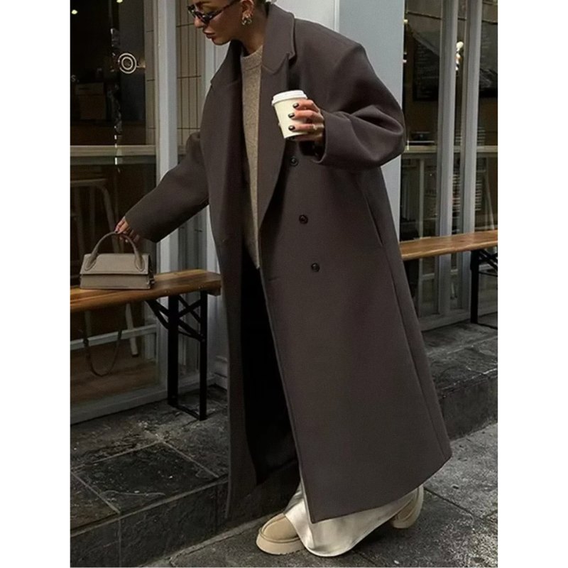 Dames Lange Elegante Mantel – Stijlvolle Overjas met Klassieke Snit