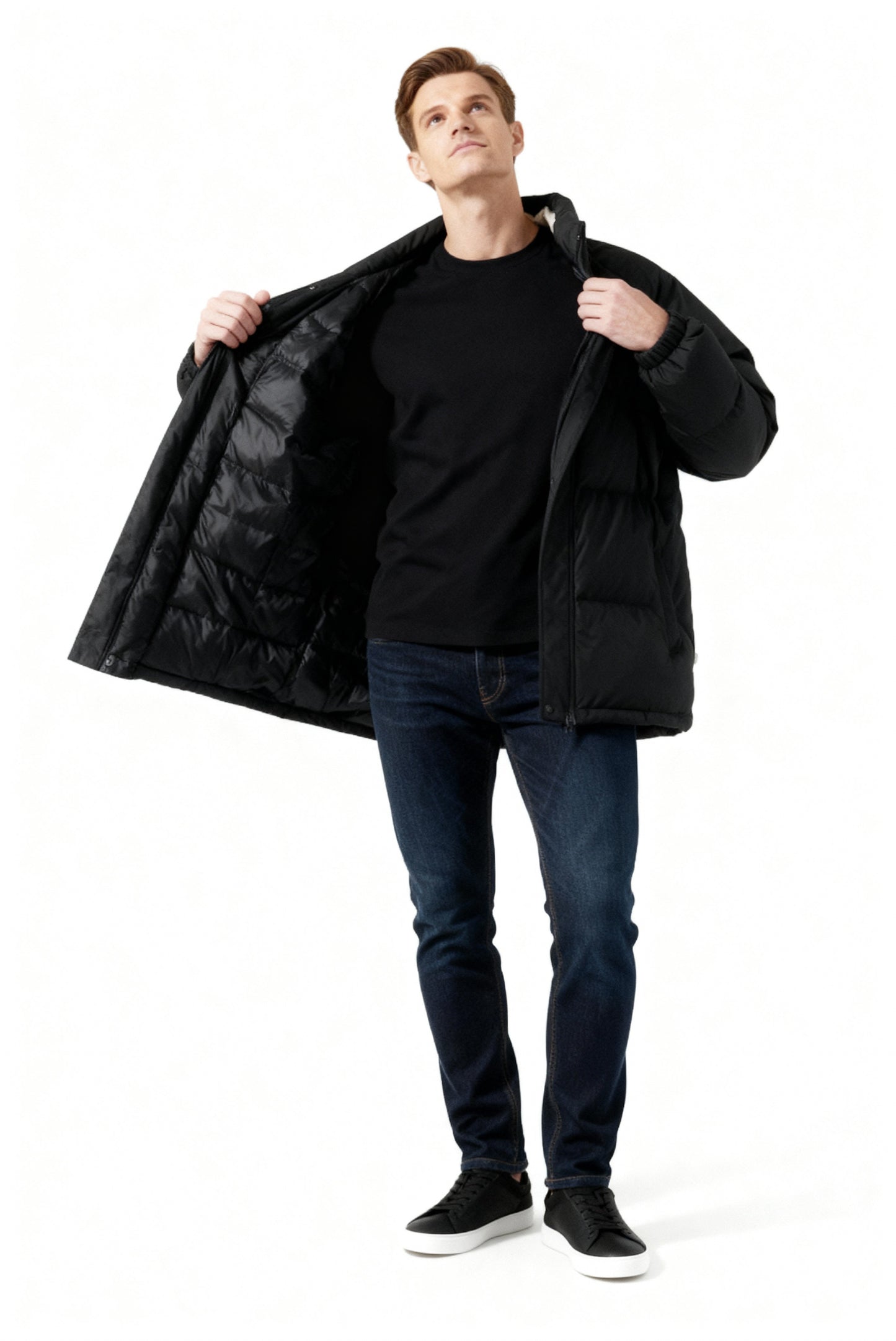 Heren Gewatteerde Winterjas – Warme Jas met Hoge Kraag en Voering