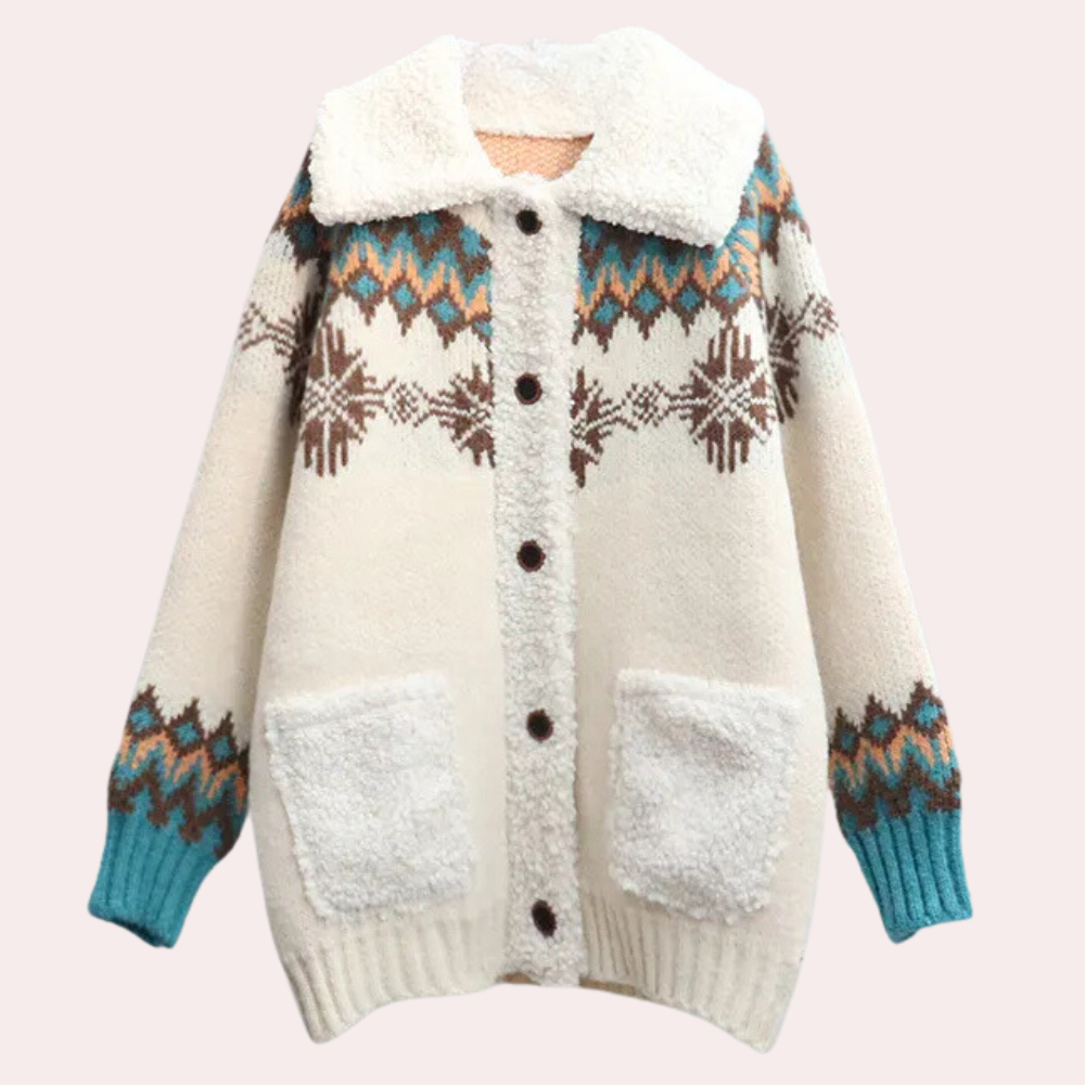Dames Gebreide Cardigan – Warme Vestjas met Patroon & Zakdetails