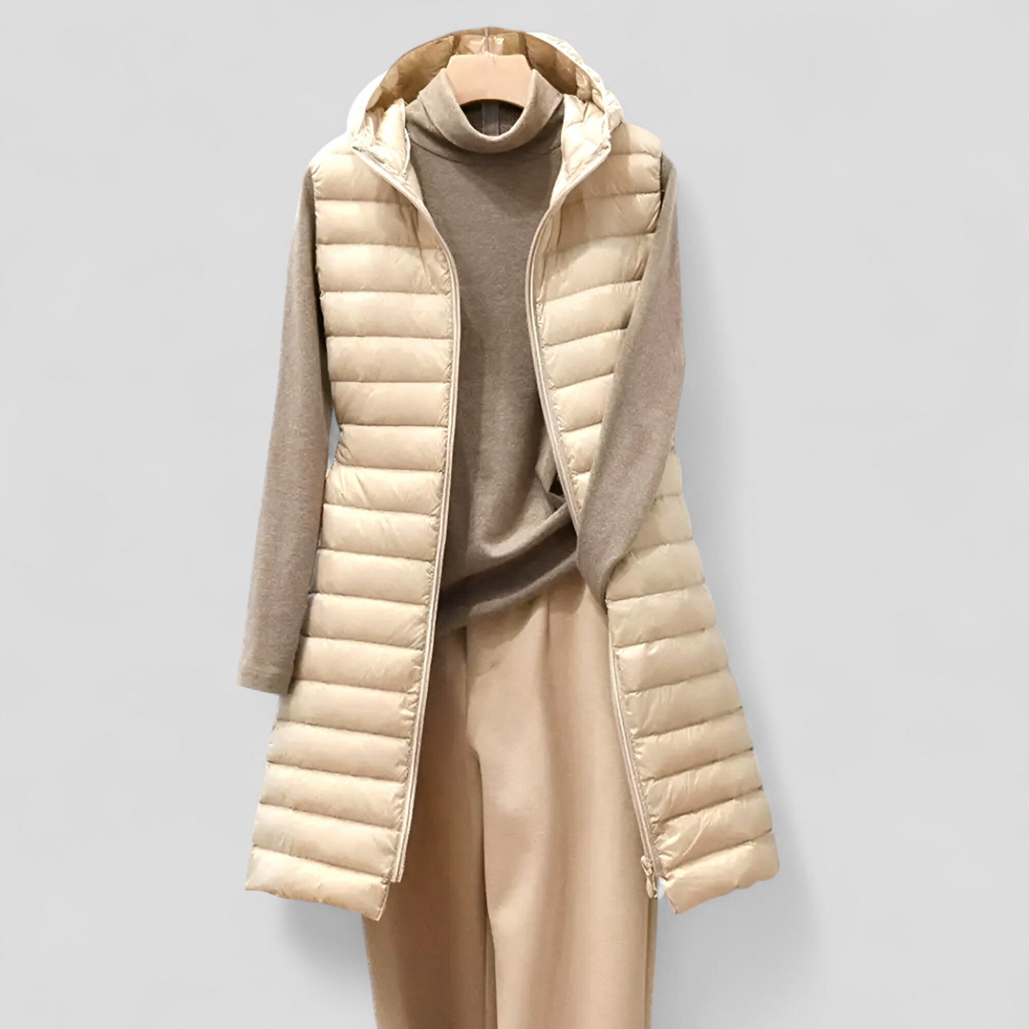 Lange Gewatteerde Damesbodywarmer – Stijlvol Mouwloos Winterdesign