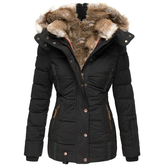 Dames winterjas – Getailleerde parka met afneembare capuchon