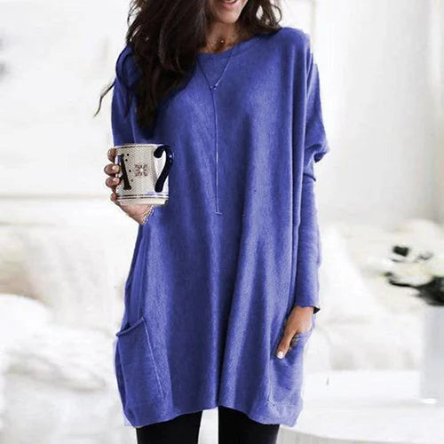 Oversized tuniek trui dames met zakken en ronde hals