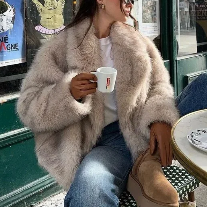 Dames Zachte Winterjas – Elegante Faux Fur Kort Jack