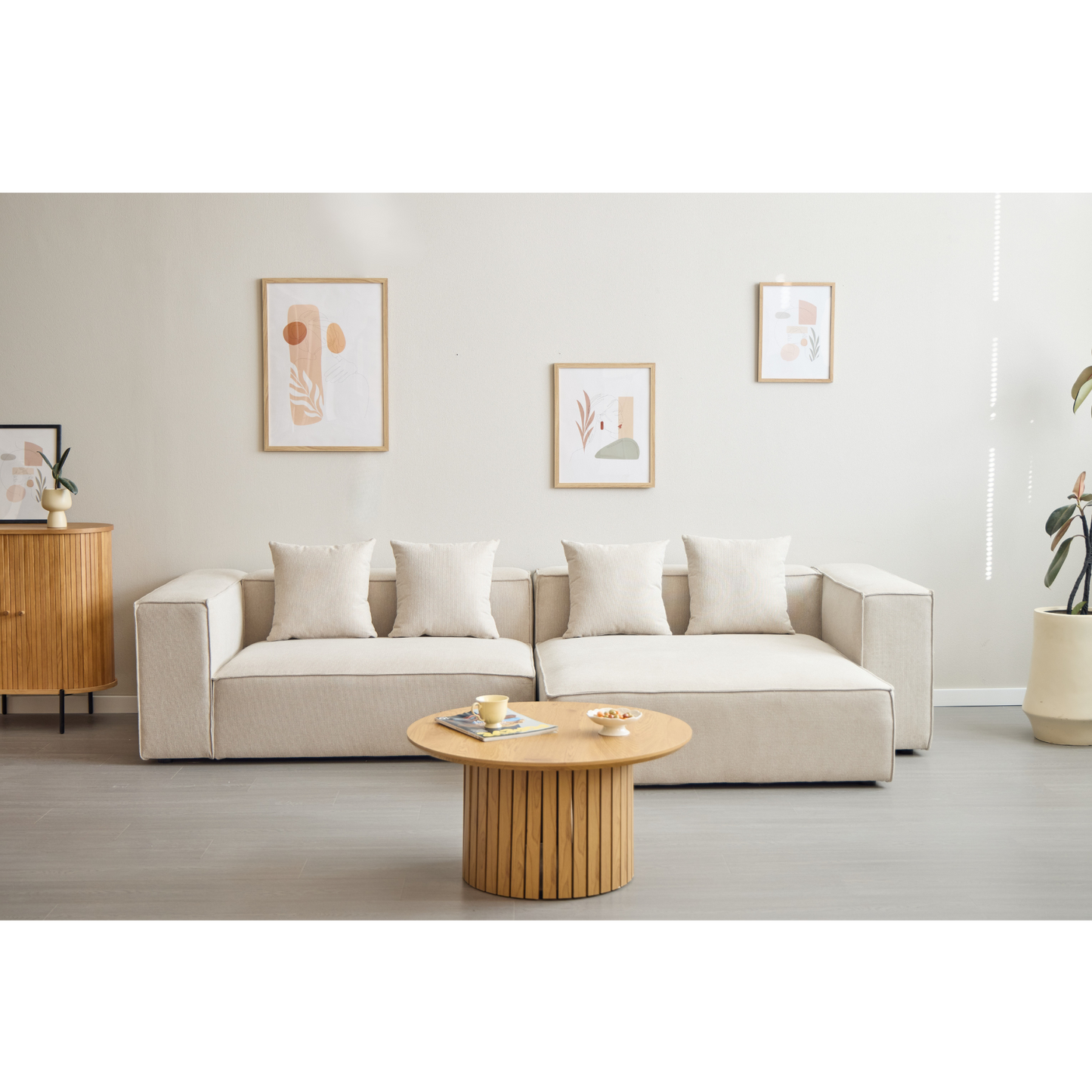 Hailey rechts zitelement voor modulaire bank in beige L: 147 X D: 100 X H: 65 Cm