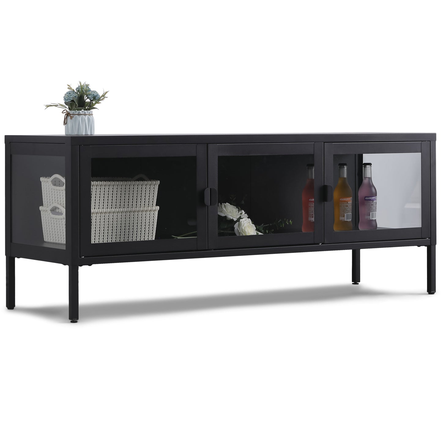 Herman TV-meubel - Zwart metaal/glas - 130x40x50cm