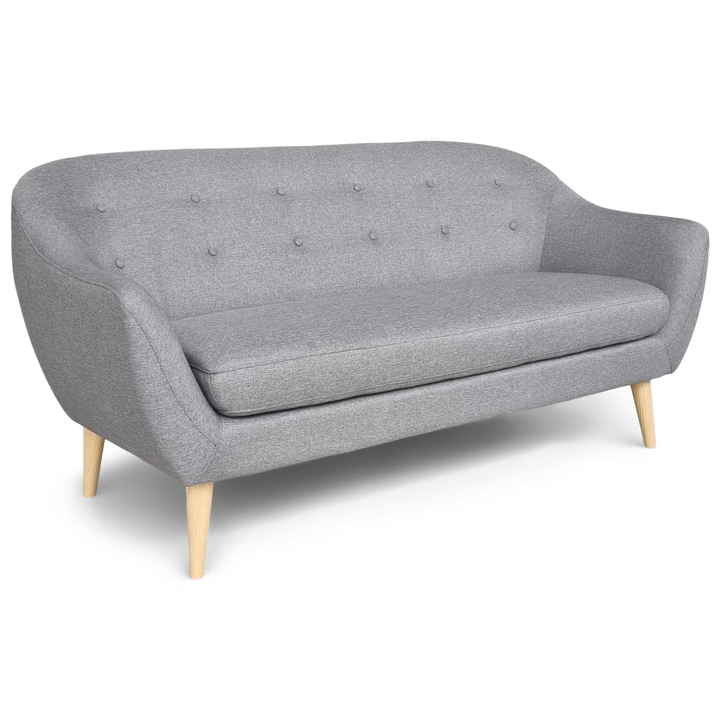 Layla 3-persoonsbank - grijze stof met houten poten - L: 169 cm D: 83 cm H: 82 cm