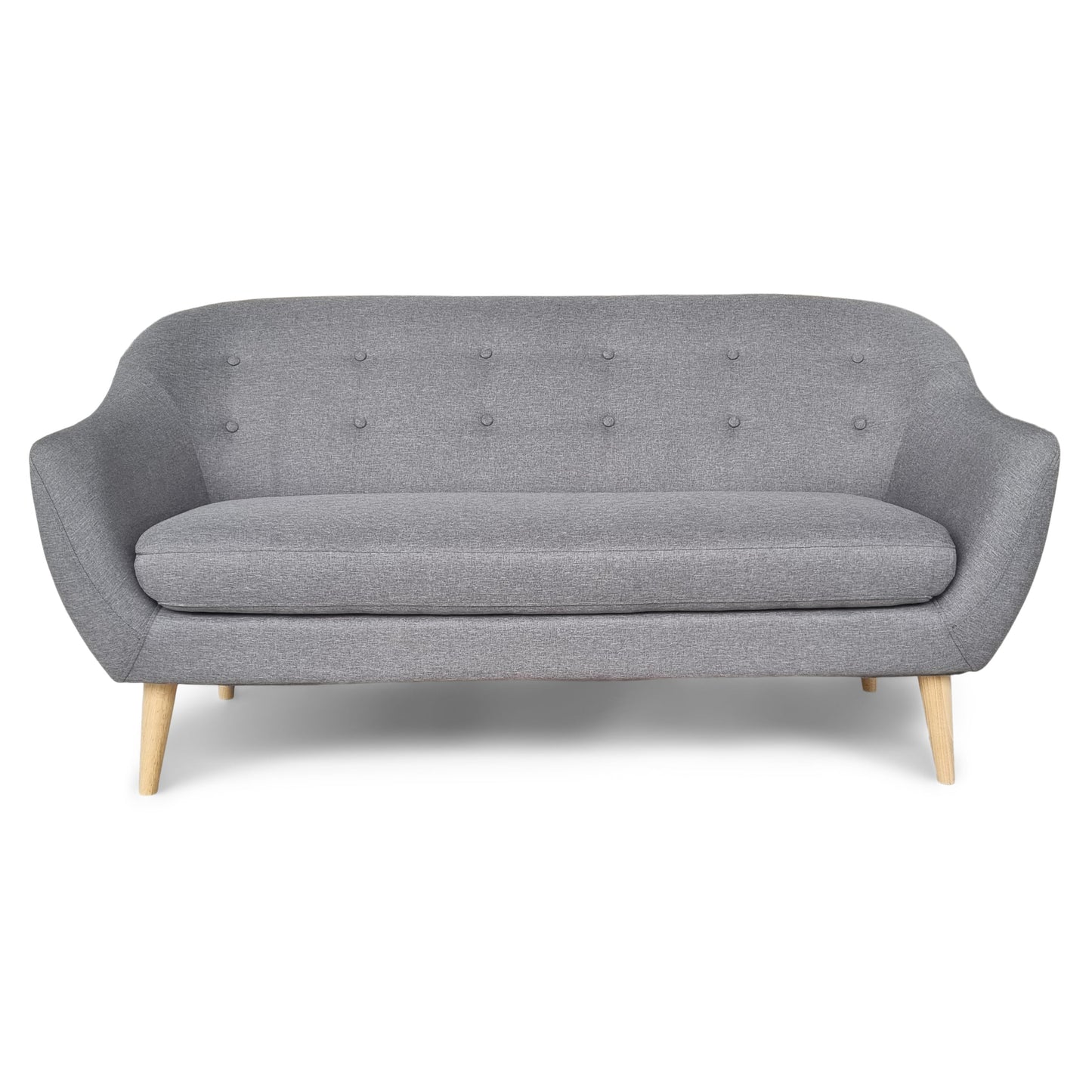 Layla 3-persoonsbank - grijze stof met houten poten - L: 169 cm D: 83 cm H: 82 cm