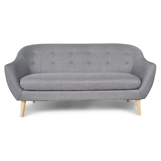 Layla 3-persoonsbank - grijze stof met houten poten - L: 169 cm D: 83 cm H: 82 cm