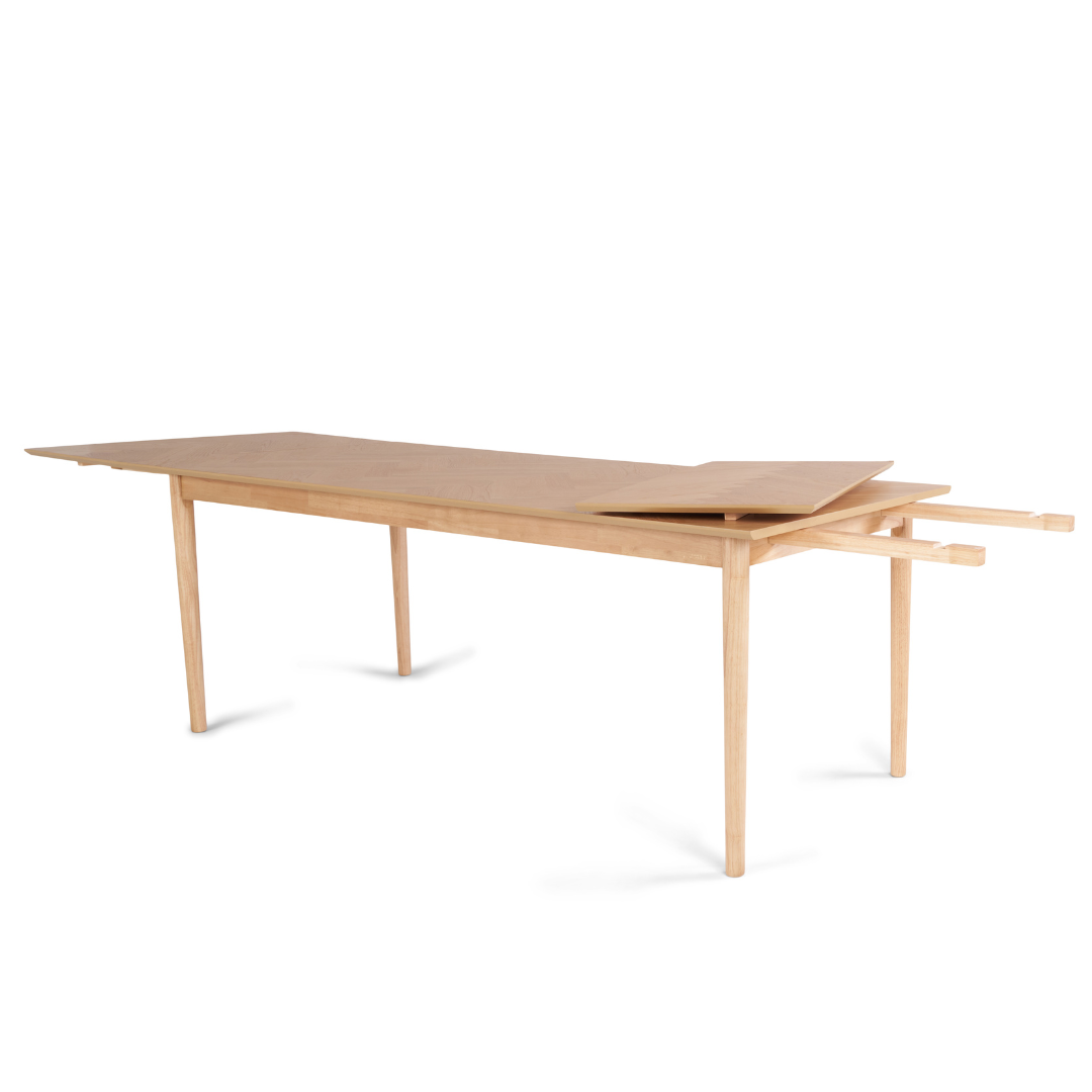 Megan visgraattafel van eikenhout, 200 cm, met 2 inlegbladen