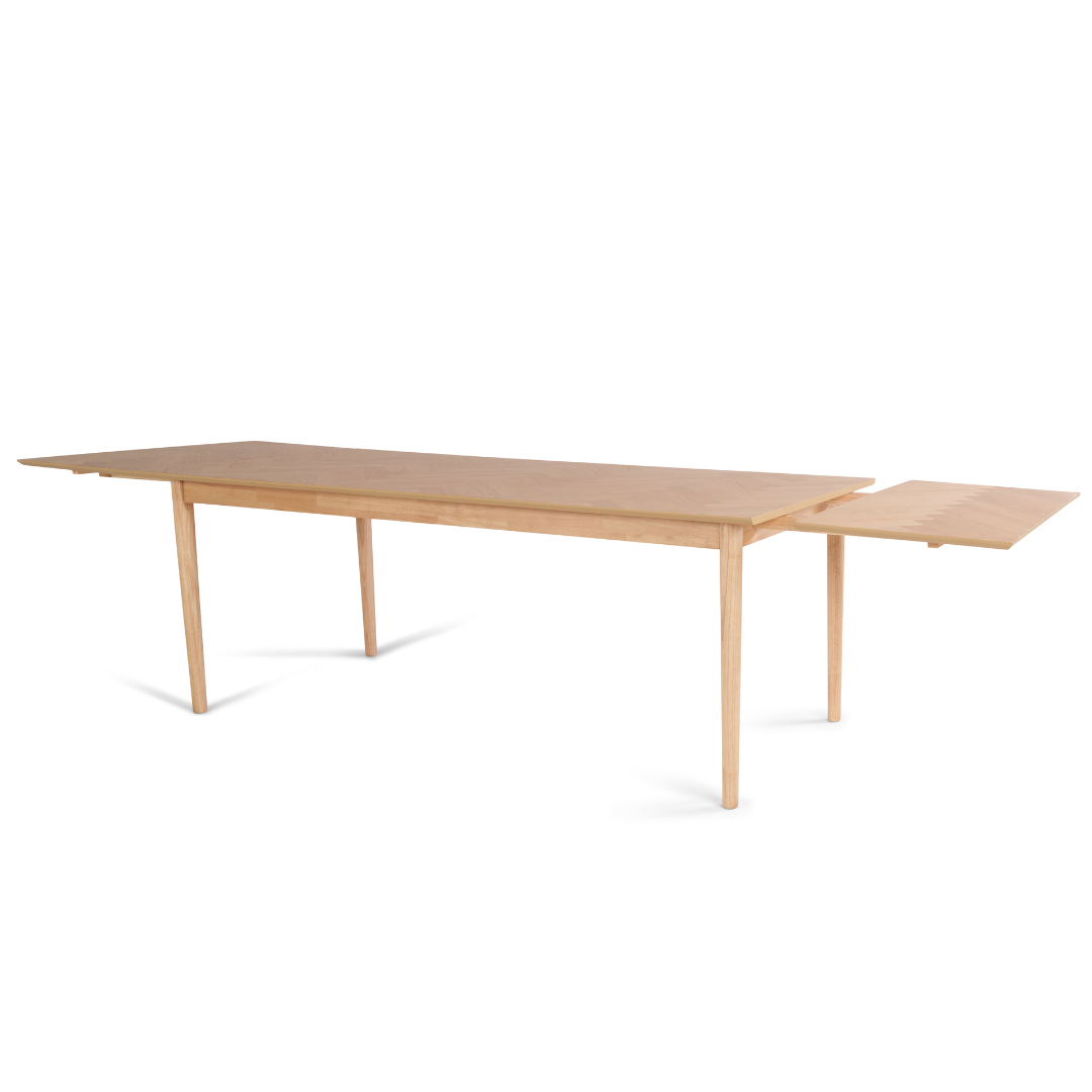 Megan visgraattafel van eikenhout, 200 cm, met 2 inlegbladen