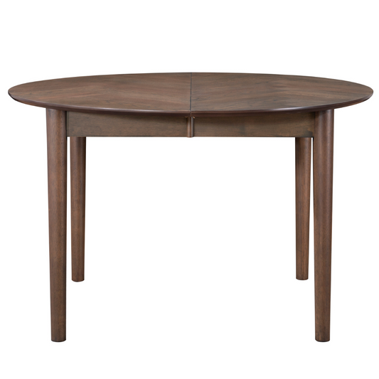 Maggie - Ronde eettafel met visgraatpatroon in gerookt eikenhout met uitschuifbaarheid 120/160/200 cm - Inclusief 2 Verlengbladen