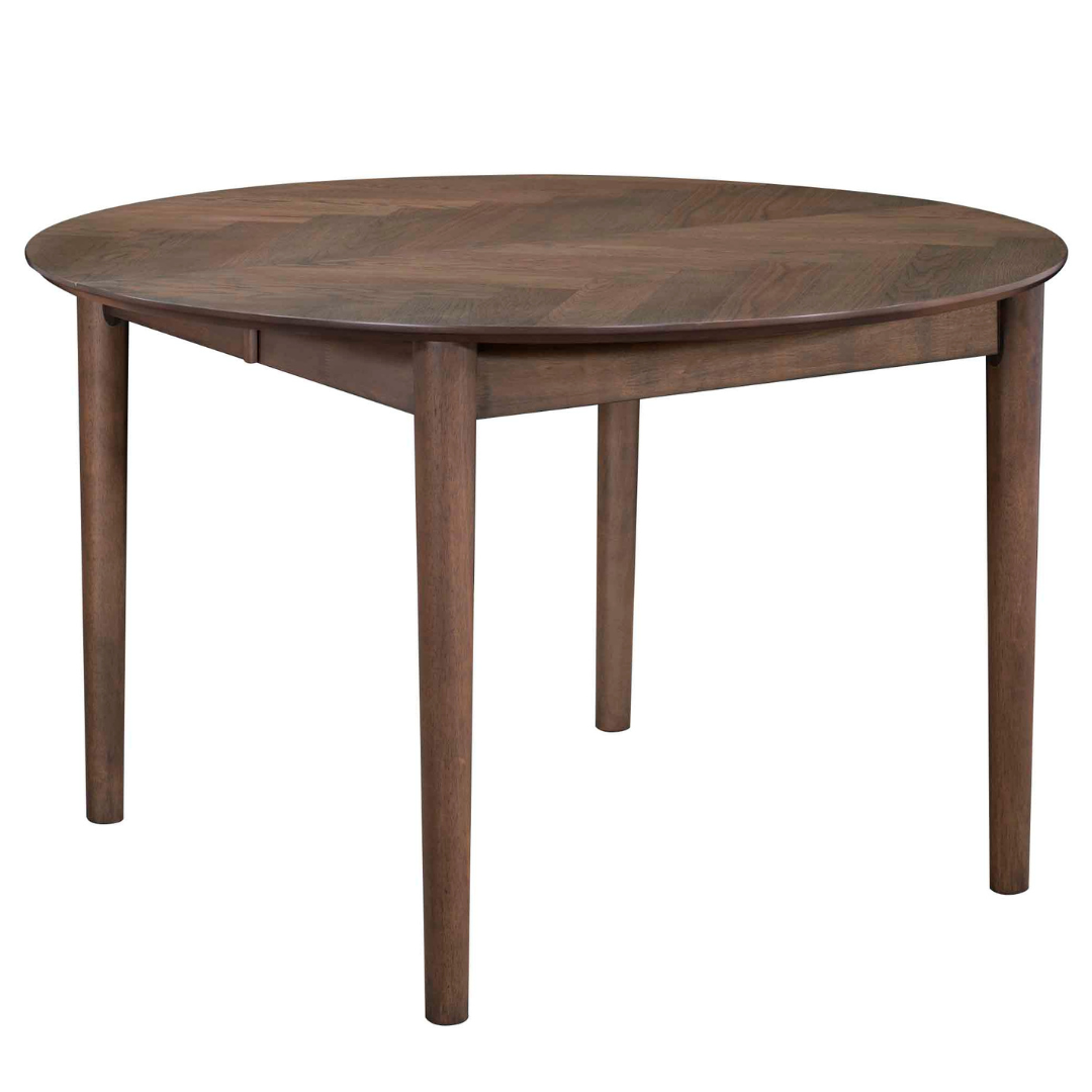 Maggie - Ronde eettafel met visgraatpatroon in gerookt eikenhout met uitschuifbaarheid 120/160/200 cm - Inclusief 2 Verlengbladen
