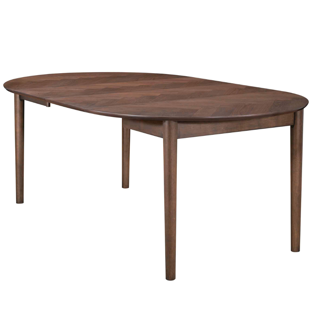 Maggie - Ronde eettafel met visgraatpatroon in gerookt eikenhout met uitschuifbaarheid 120/160/200 cm - Inclusief 2 Verlengbladen