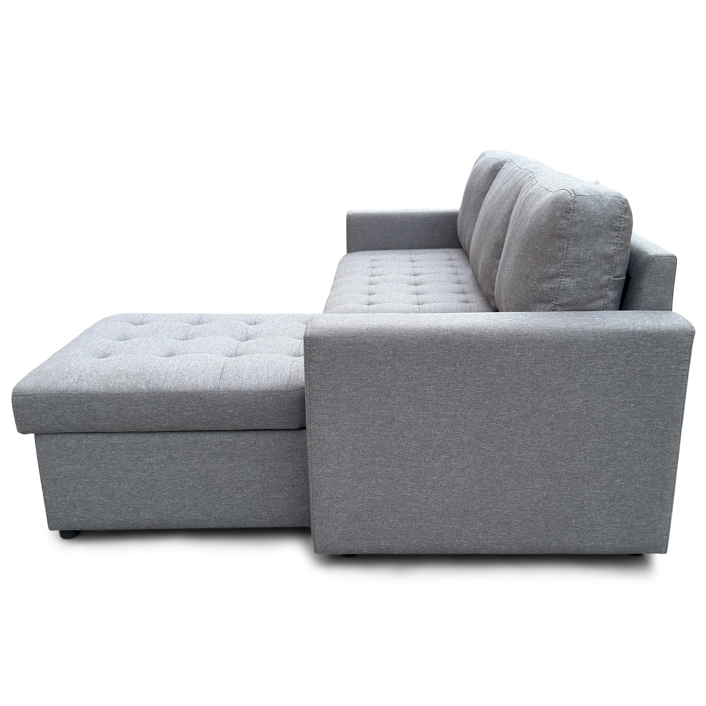 Sinus grijze slaapbank met chaise longue en opbergruimte