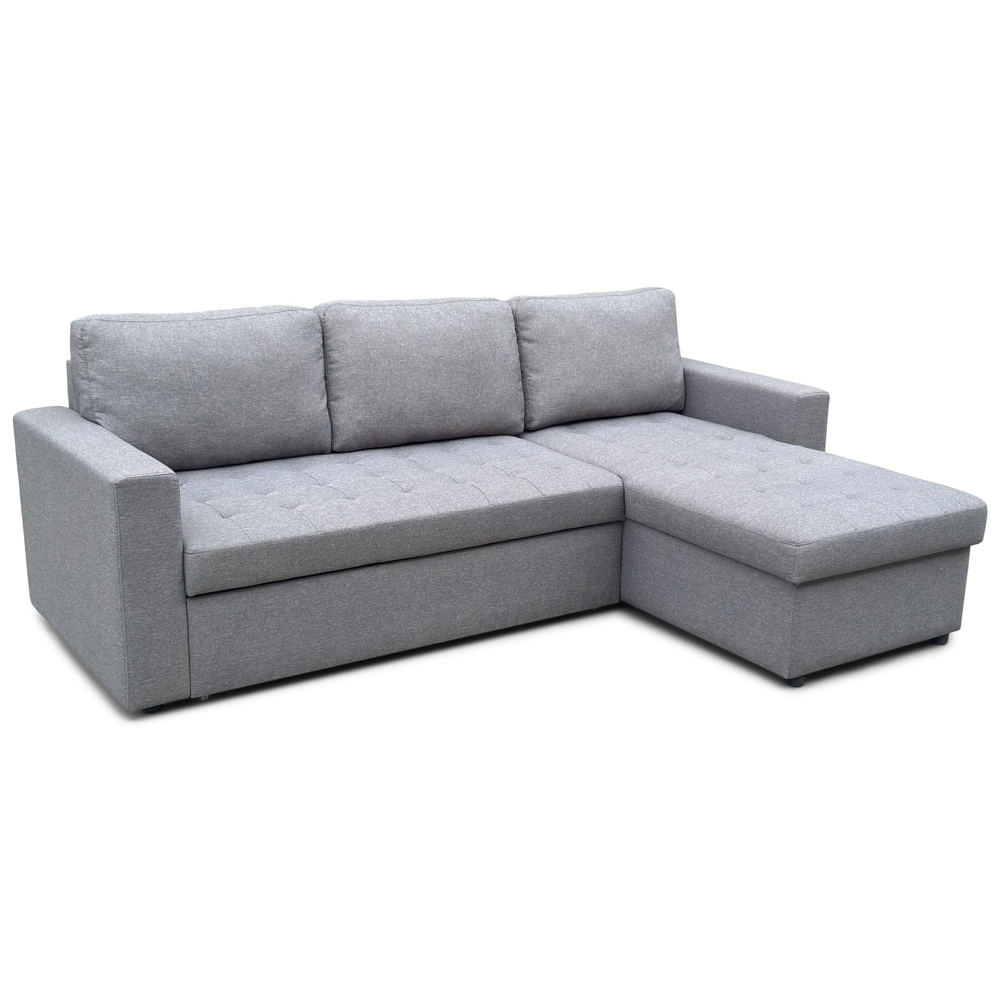 Sinus grijze slaapbank met chaise longue en opbergruimte