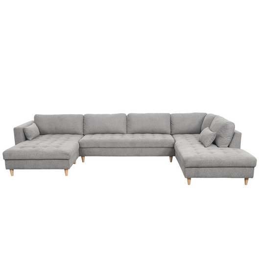 Brandy - Linkshoekige U-bank in grijs met chaise longue - L: 360 x D: 211 x H: 78 cm