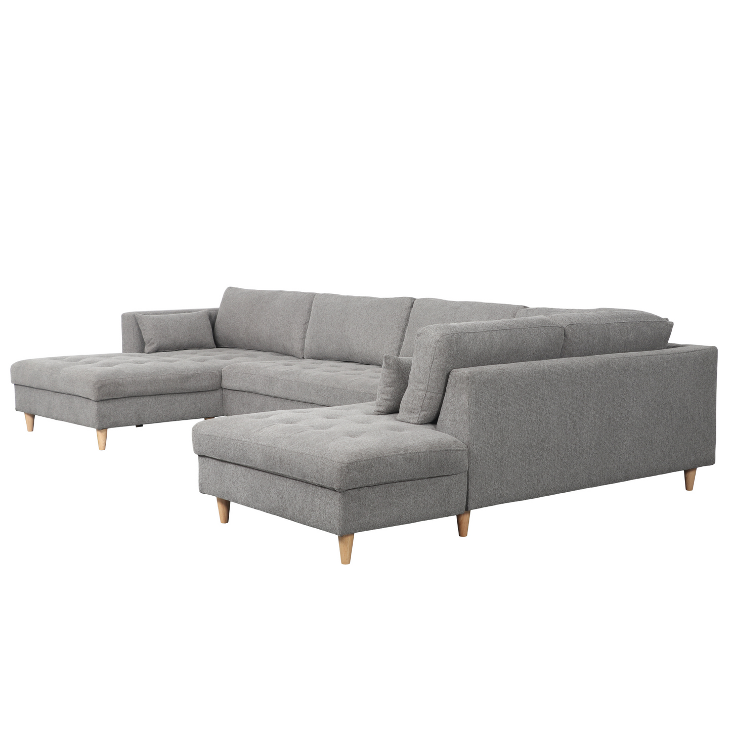 Brandy - Linkshoekige U-bank in grijs met chaise longue - L: 360 x D: 211 x H: 78 cm