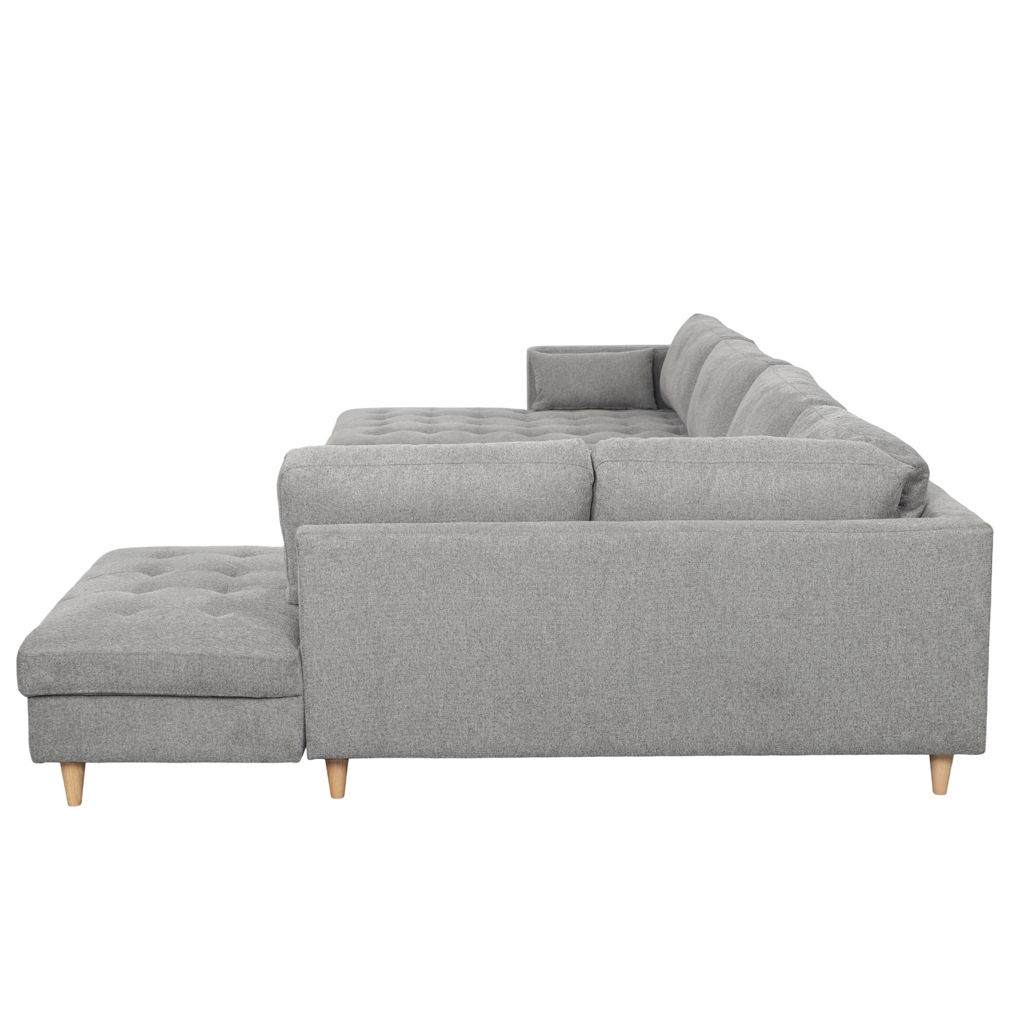 Brandy - Linkshoekige U-bank in grijs met chaise longue - L: 360 x D: 211 x H: 78 cm