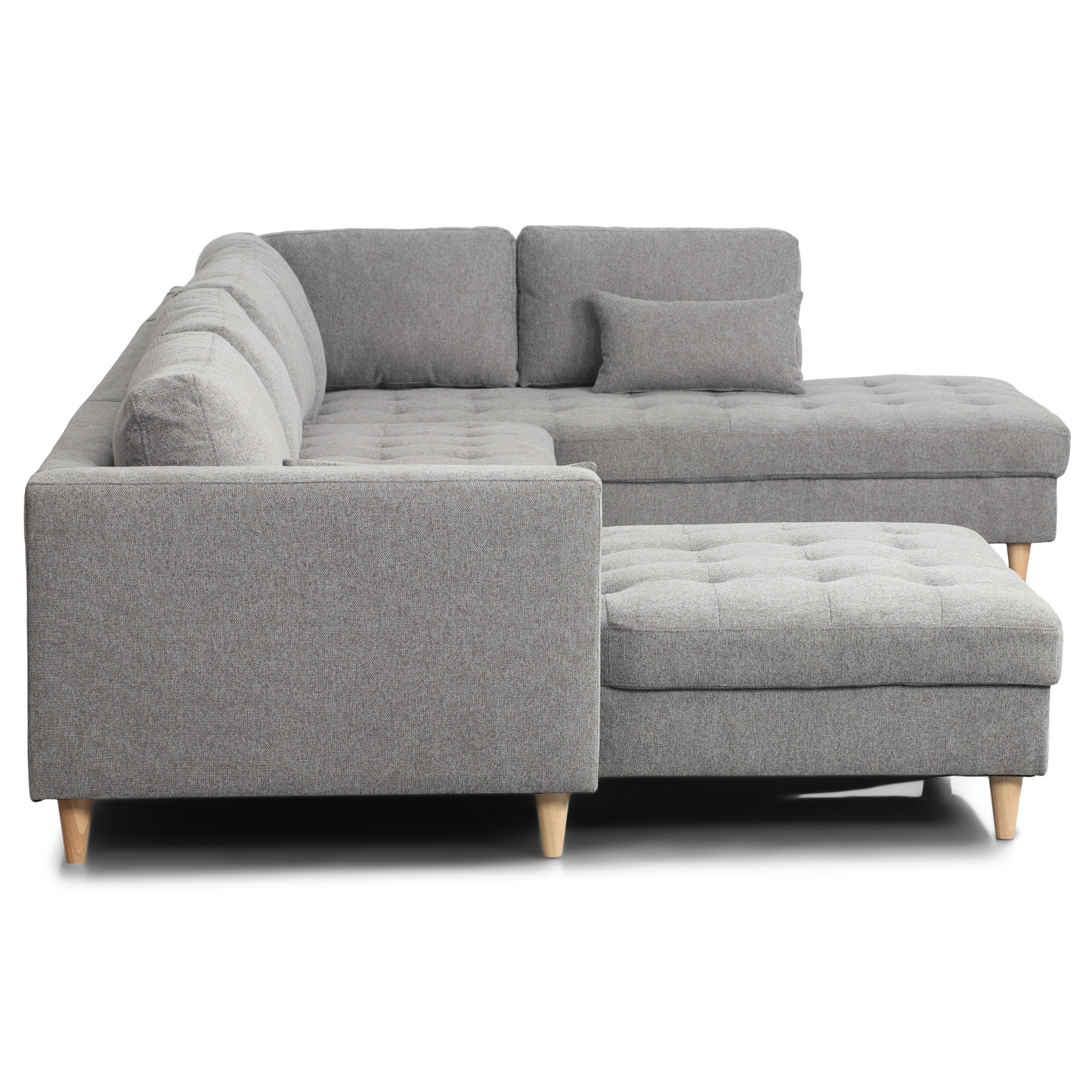 Brandy - Linkshoekige U-bank in grijs met chaise longue - L: 360 x D: 211 x H: 78 cm