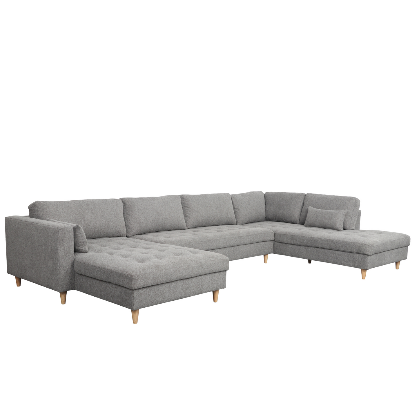Brandy - Linkshoekige U-bank in grijs met chaise longue - L: 360 x D: 211 x H: 78 cm